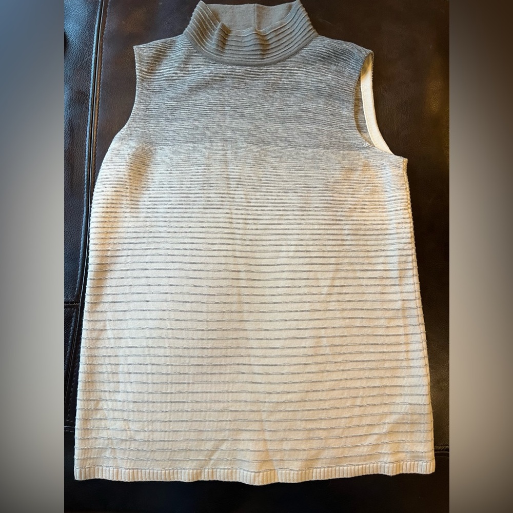 Lafayette 148 New York Cream Ombre Turtleneck Sleeveless Wool Sweater Size M